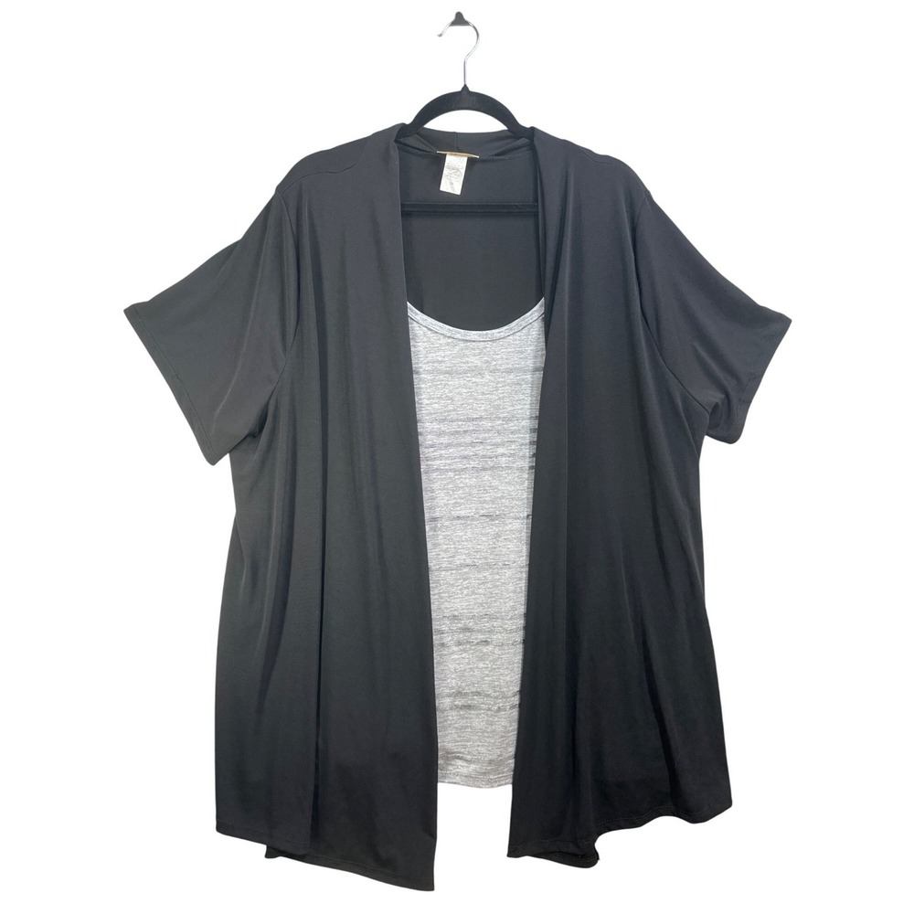 Lavish Layered Top Set Womens 3X Black Grey Sequin Striped Short Sleeve